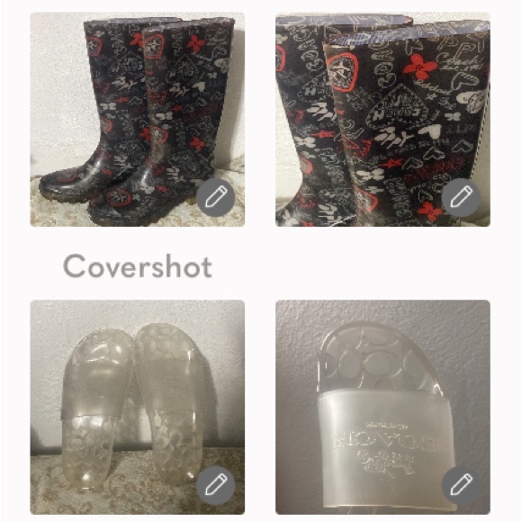 2PAIR=EUC Coach poppy rain boots size 8+COACH🩴Sandals✨Clear Sparkle - Picture 1 of 16